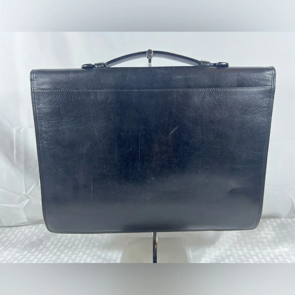 3042: Vintage Bally Black Leather Briefcase Attaché w/ Lock - scratched